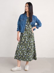 Seasalt Cornwall Green Wild Bouquet 3/4 Sleeve Midi Dress - Image 3 of 5
