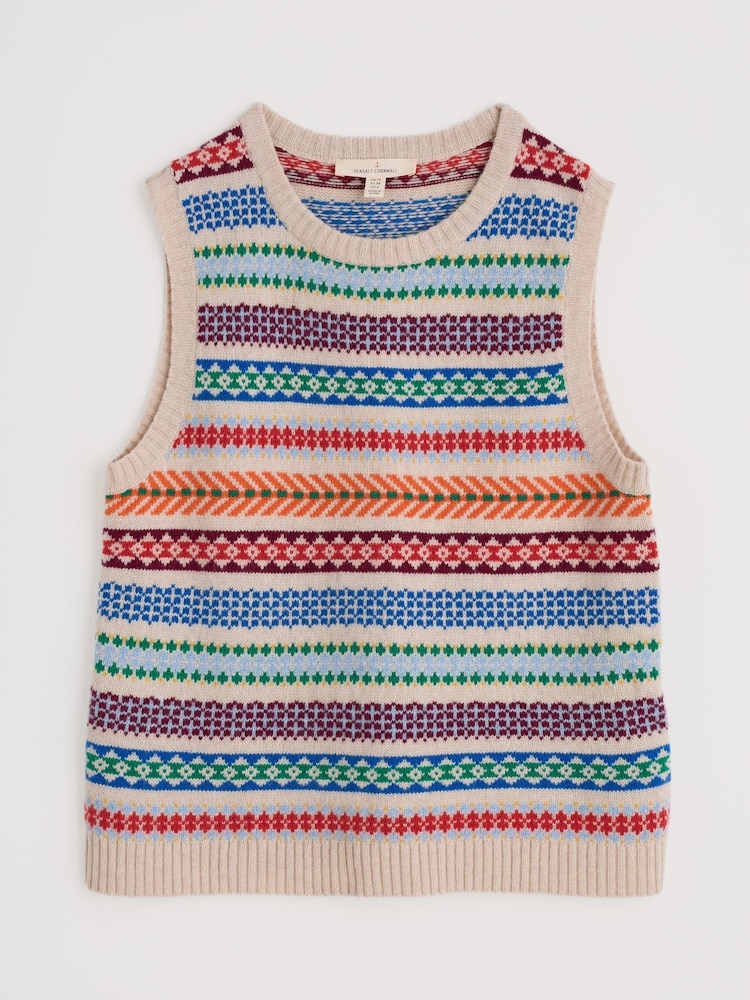 Seasalt Cornwall Red Multi Percella Cove Fair Isle Knitted Vest - Image 4 of 5