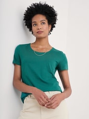 Seasalt Cornwall Green Camerance Scoop Neck 100% Cotton T-Shirt - Image 1 of 5