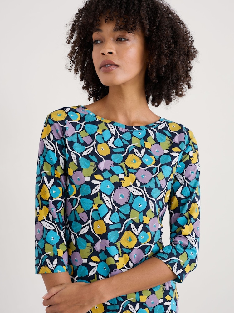 Seasalt Cornwall Black Easel 3/4 Sleeve Top - Image 1 of 5
