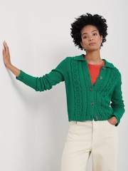 Seasalt Cornwall Forest Ridge Cable Knit Collared 100% Cotton Cardigan - Slika 1 iz 5