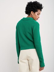 Seasalt Cornwall Forest Ridge Cable Knit Collared 100% Cotton Cardigan - Slika 2 iz 5