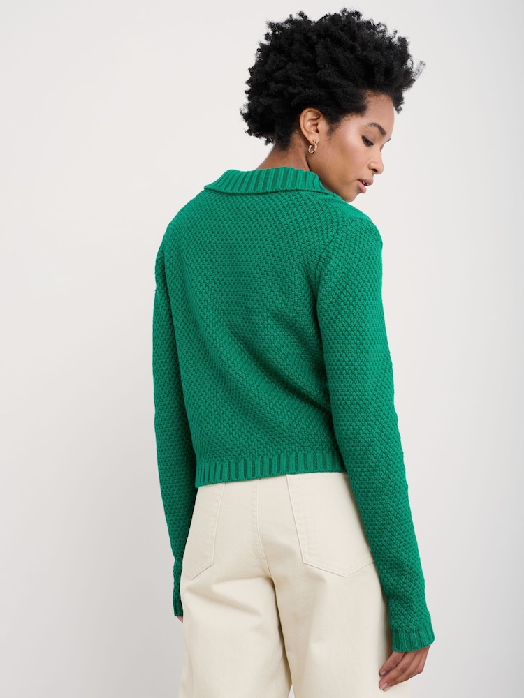 Seasalt Cornwall Forest Ridge Cable Knit Collared 100% Cotton Cardigan - Slika 2 iz 5