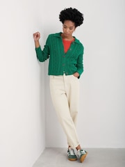 Seasalt Cornwall Forest Ridge Cable Knit Collared 100% Cotton Cardigan - Slika 3 iz 5