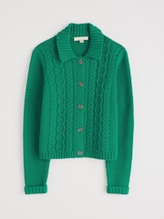 Seasalt Cornwall Forest Ridge Cable Knit Collared 100% Cotton Cardigan - Slika 4 iz 5