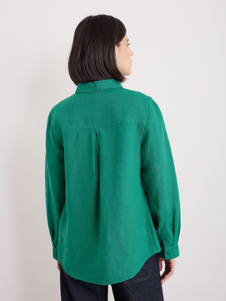 Seasalt Cornwall Green Hazel Branch 100% Linen Shirt - Image 2 of 5