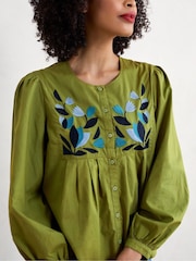 Seasalt Cornwall Green Thornapple 100% Cotton Embroidered Shirt - Image 1 of 5