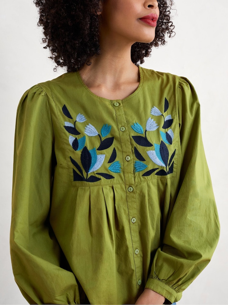 Seasalt Cornwall Green Thornapple 100% Cotton Embroidered Shirt - Image 1 of 5