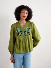 Seasalt Cornwall Green Thornapple 100% Cotton Embroidered Shirt - Image 2 of 5