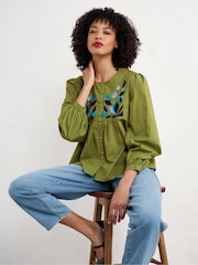 Seasalt Cornwall Green Thornapple 100% Cotton Embroidered Shirt - Image 5 of 5