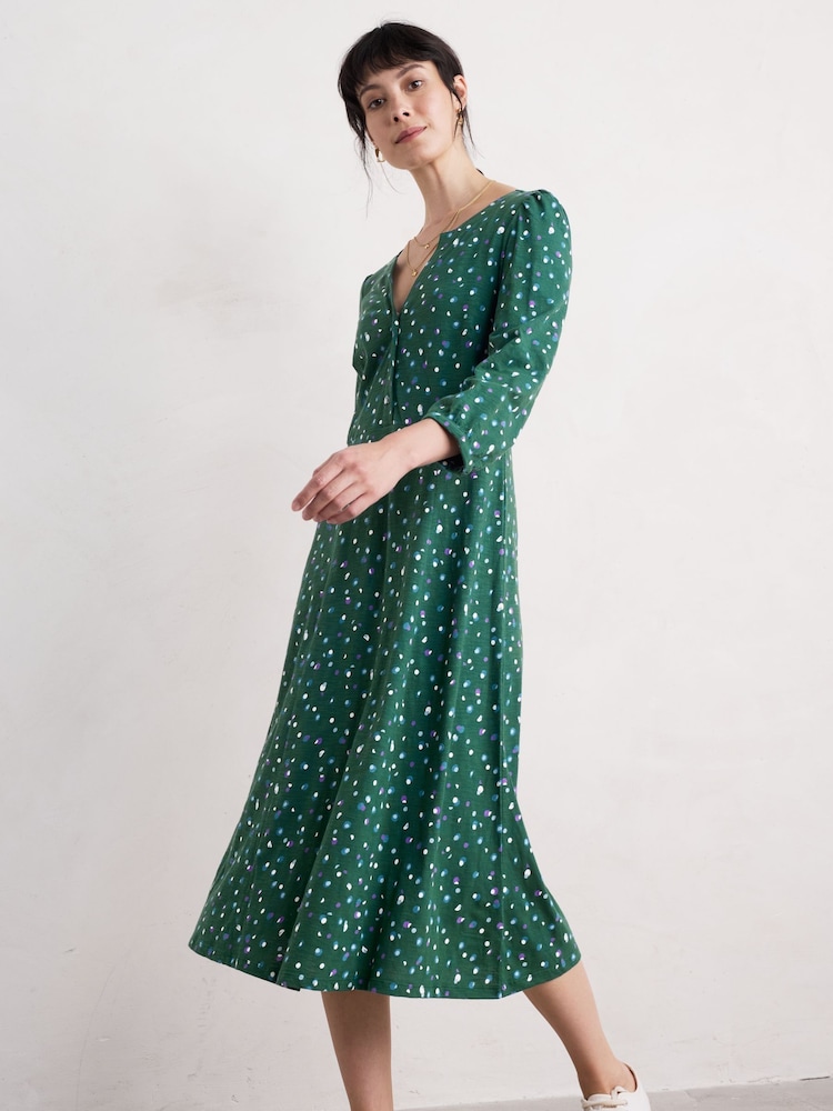 Seasalt Cornwall Green Rosemullion 100% Cotton Jersey Midi Dress - Image 1 of 5