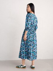Seasalt Cornwall Black Multi Fawn 100% Organic Cotton Waisted Midi Dress - Image 2 of 5