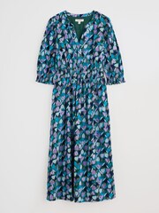 Seasalt Cornwall Black Multi Fawn 100% Organic Cotton Waisted Midi Dress - Image 4 of 5