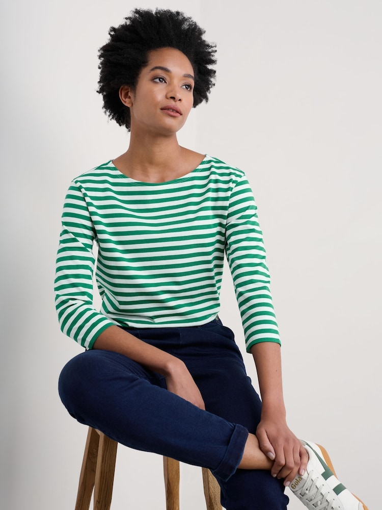 Seasalt Cornwall Green 100% Organic Cotton Multi Sailor Top - Image 1 of 5