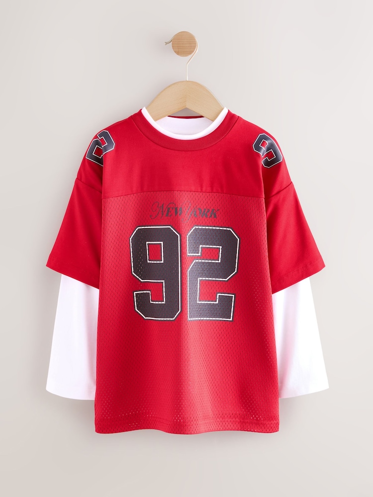 Red Varsity Short and Long Sleeve T-Shirt 2 Piece Set (3-16yrs) - Image 1 of 5