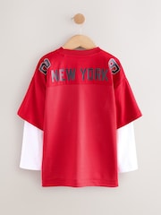 Red Varsity Short and Long Sleeve T-Shirt 2 Piece Set (3-16yrs) - Image 2 of 5