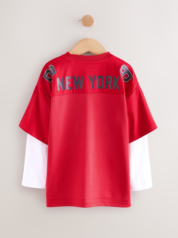 Red Varsity Short and Long Sleeve T-Shirt 2 Piece Set (3-16yrs) - Image 2 of 5