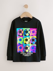 Black Bright Football Relaxed Fit Long Sleeve Graphic Print 100% Cotton T-Shirt (3-16yrs) - Image 1 of 4