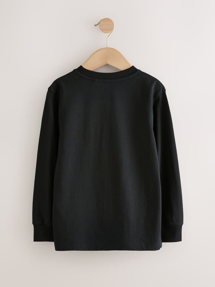 Black Bright Football Relaxed Fit Long Sleeve Graphic Print 100% Cotton T-Shirt (3-16yrs) - Image 2 of 4
