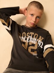 Charcoal Grey Varsity Long Sleeve Cotton T-Shirt (3-16yrs) - Image 1 of 8