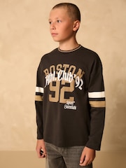 Charcoal Grey Varsity Long Sleeve Cotton T-Shirt (3-16yrs) - Image 2 of 8