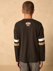 Charcoal Grey Varsity Long Sleeve Cotton T-Shirt (3-16yrs) - Image 3 of 8