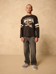 Charcoal Grey Varsity Long Sleeve Cotton T-Shirt (3-16yrs) - Image 4 of 8