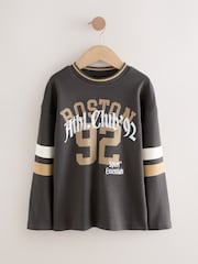 Charcoal Grey Varsity Long Sleeve Cotton T-Shirt (3-16yrs) - Image 5 of 8