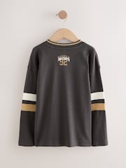 Charcoal Grey Varsity Long Sleeve Cotton T-Shirt (3-16yrs) - Image 6 of 8