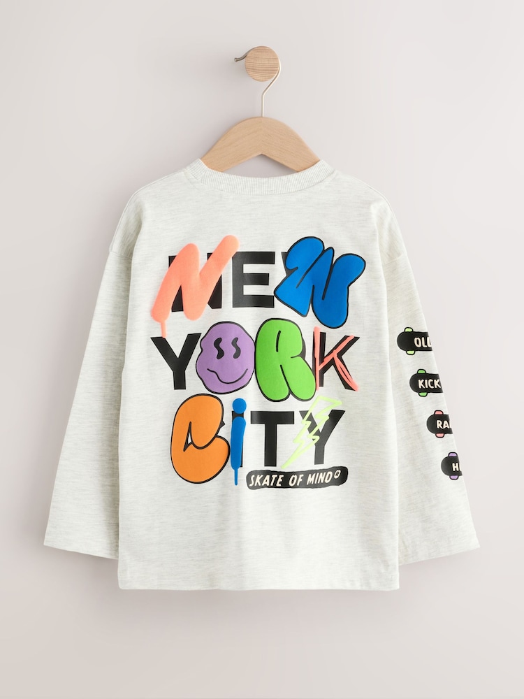 Grey Marl Slogan Graffiti Relaxed Fit Graphic Print Long Sleeve Cotton T-Shirt (3-16yrs) - Image 2 of 4 Grey Marl Slogan Graffiti Relaxed Fit Graphic Print Long Sleeve Cotton T-Shirt (3-16yrs) - Image 2 of 4