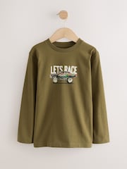 Khaki Green Car Relaxed Fit Long Sleeve Graphic Print 100% Cotton T-Shirt (3-16yrs) - Image 1 of 4