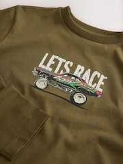 Khaki Green Car Relaxed Fit Long Sleeve Graphic Print 100% Cotton T-Shirt (3-16yrs) - Image 3 of 4