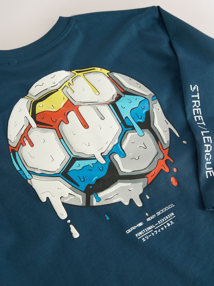 Mid Blue Football Relaxed Fit Graphic Print Long Sleeve Cotton T-Shirt (3-16yrs) - Image 4 of 4 Mid Blue Football Relaxed Fit Graphic Print Long Sleeve Cotton T-Shirt (3-16yrs) - Image 4 of 4