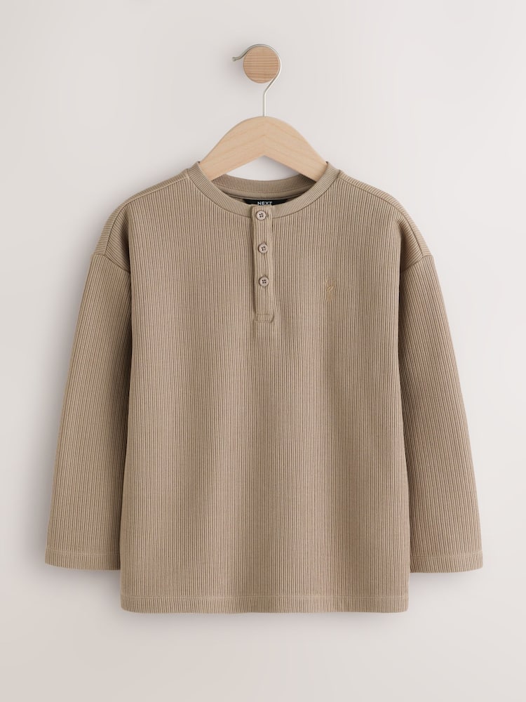 Stone Textured Long Sleeve Henley Neck T-Shirt (3-16yrs) - Image 1 of 4
