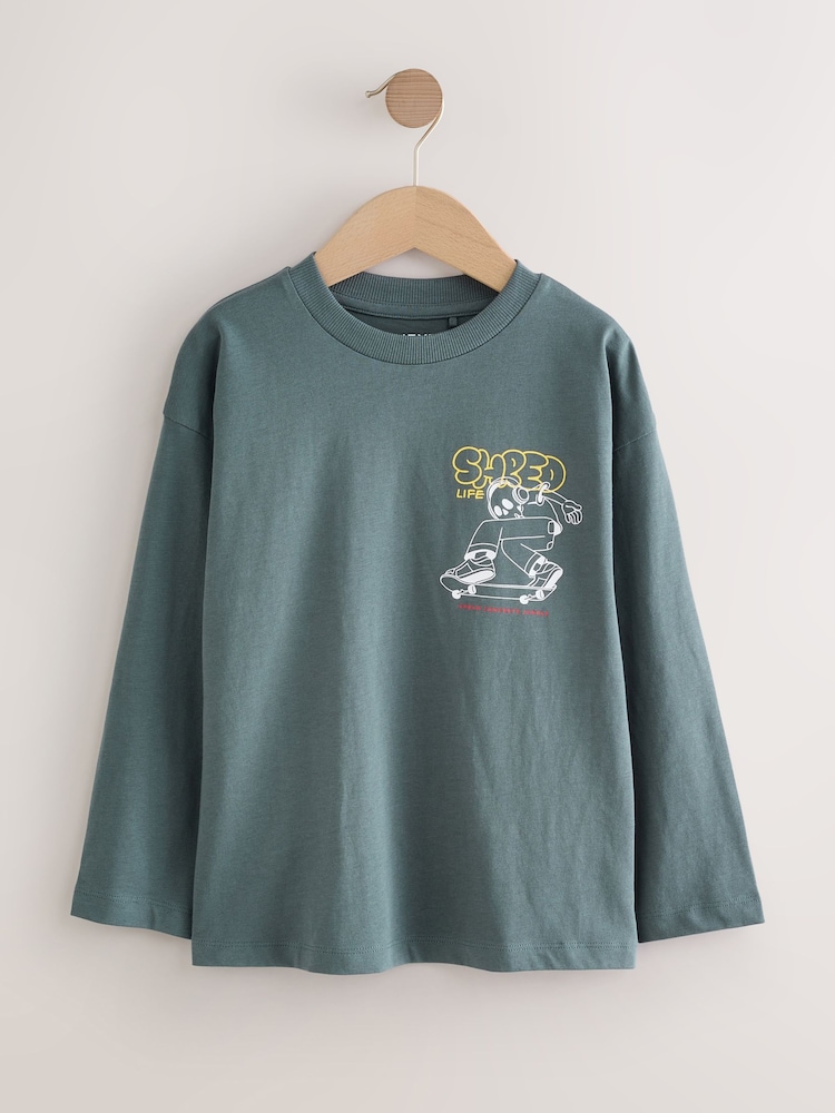 Grey Back Print Relaxed Fit Graphic Print Long Sleeve Cotton T-Shirt (3-16yrs) - Image 1 of 6