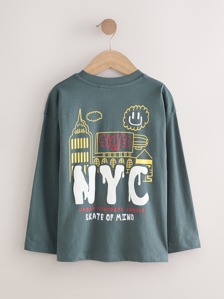 Grey Back Print Relaxed Fit Graphic Print Long Sleeve Cotton T-Shirt (3-16yrs) - Image 2 of 6