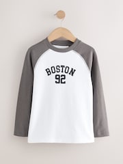 White/Grey Varsity Long Sleeve Cotton T-Shirt (3-16yrs) - Image 1 of 4