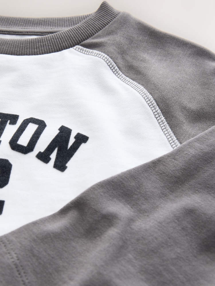 White/Grey Varsity Long Sleeve Cotton T-Shirt (3-16yrs) - Image 4 of 4