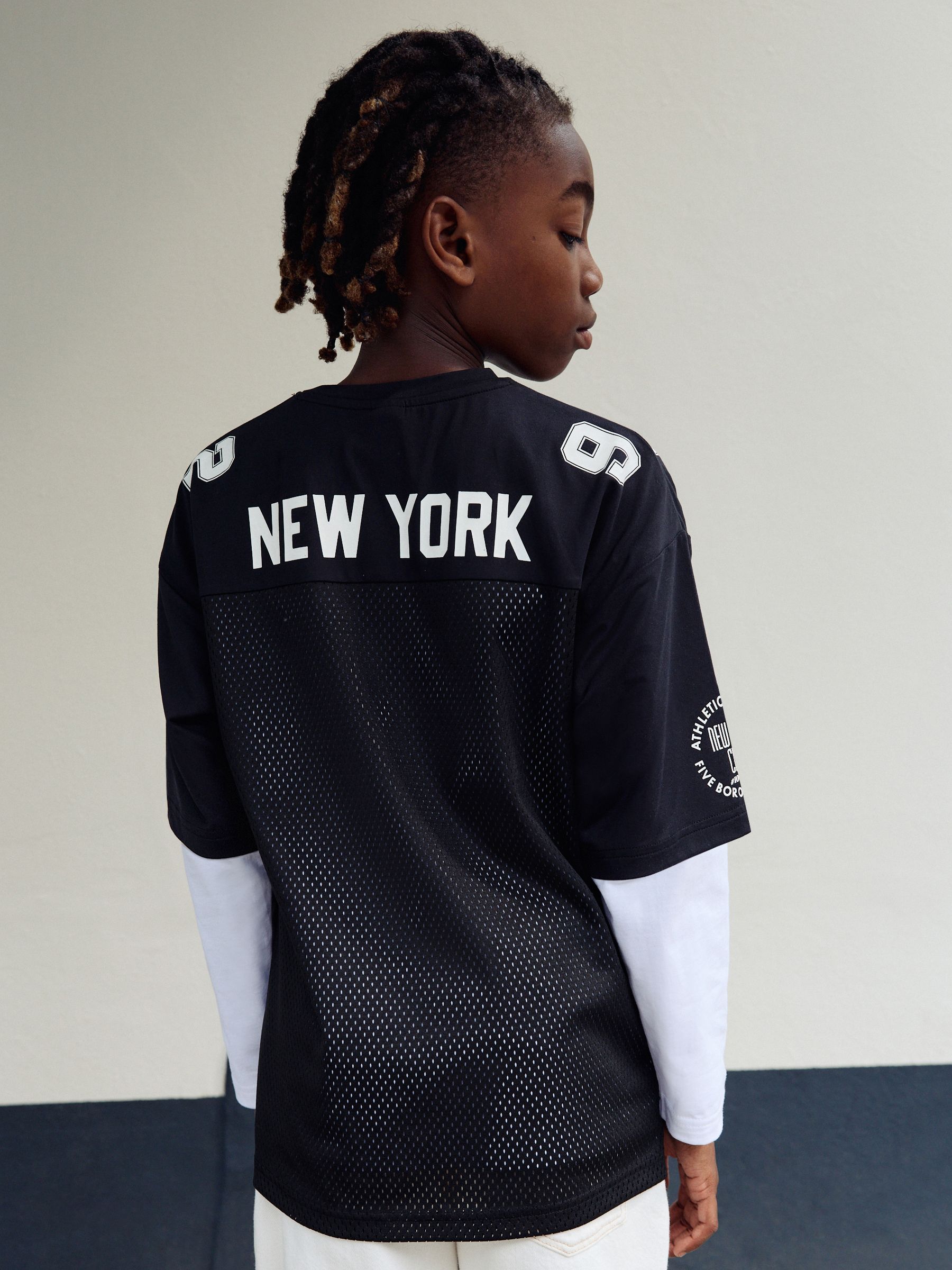 Buy Black/White Varsity Short and Long Sleeve T-Shirt 2 Piece Set