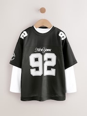 Black/White Varsity Short and Long Sleeve T-Shirt 2 Piece Set (3-16yrs) - Image 12 of 16