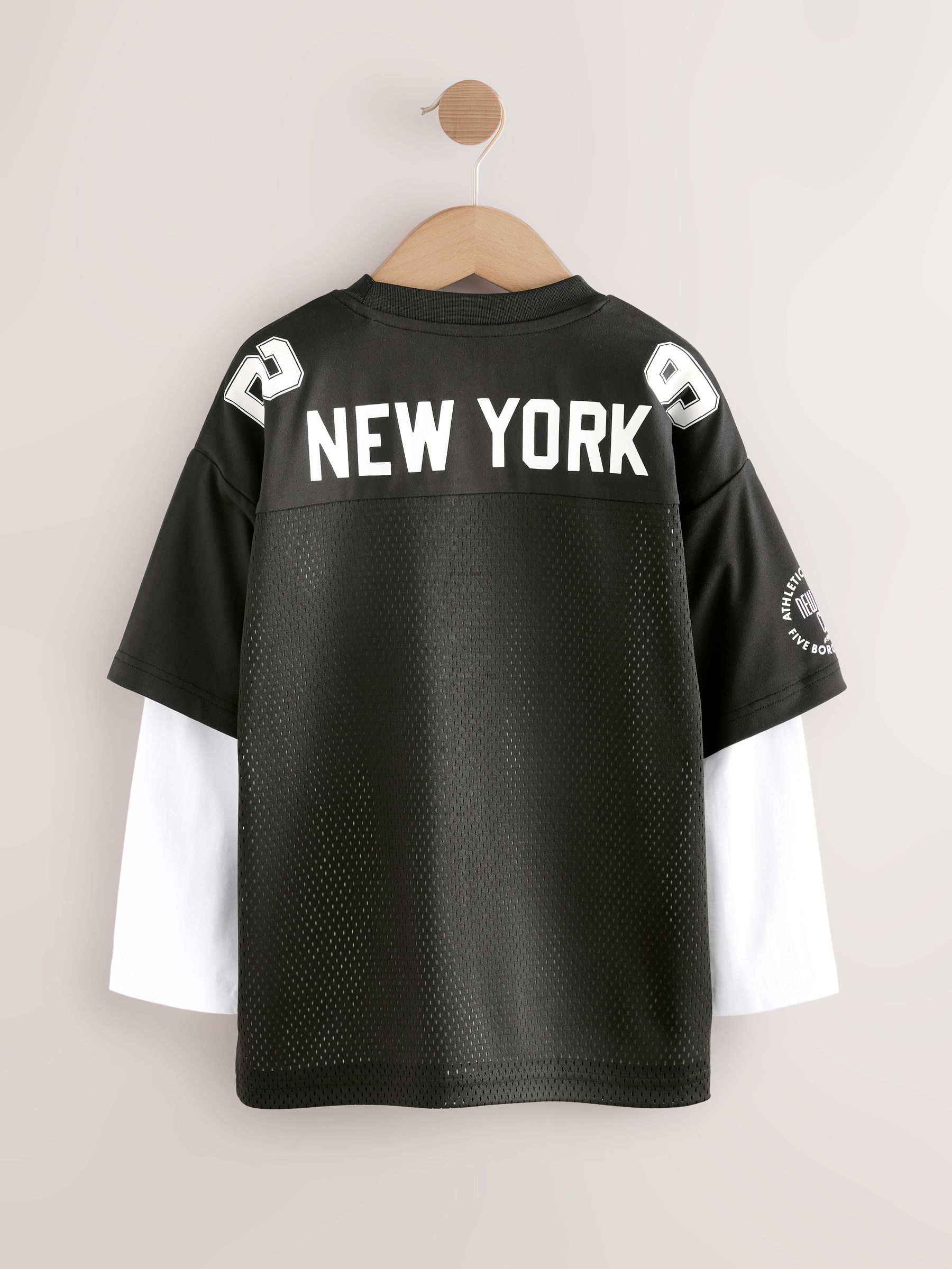 Buy Black/White Varsity Short and Long Sleeve T-Shirt 2 Piece Set