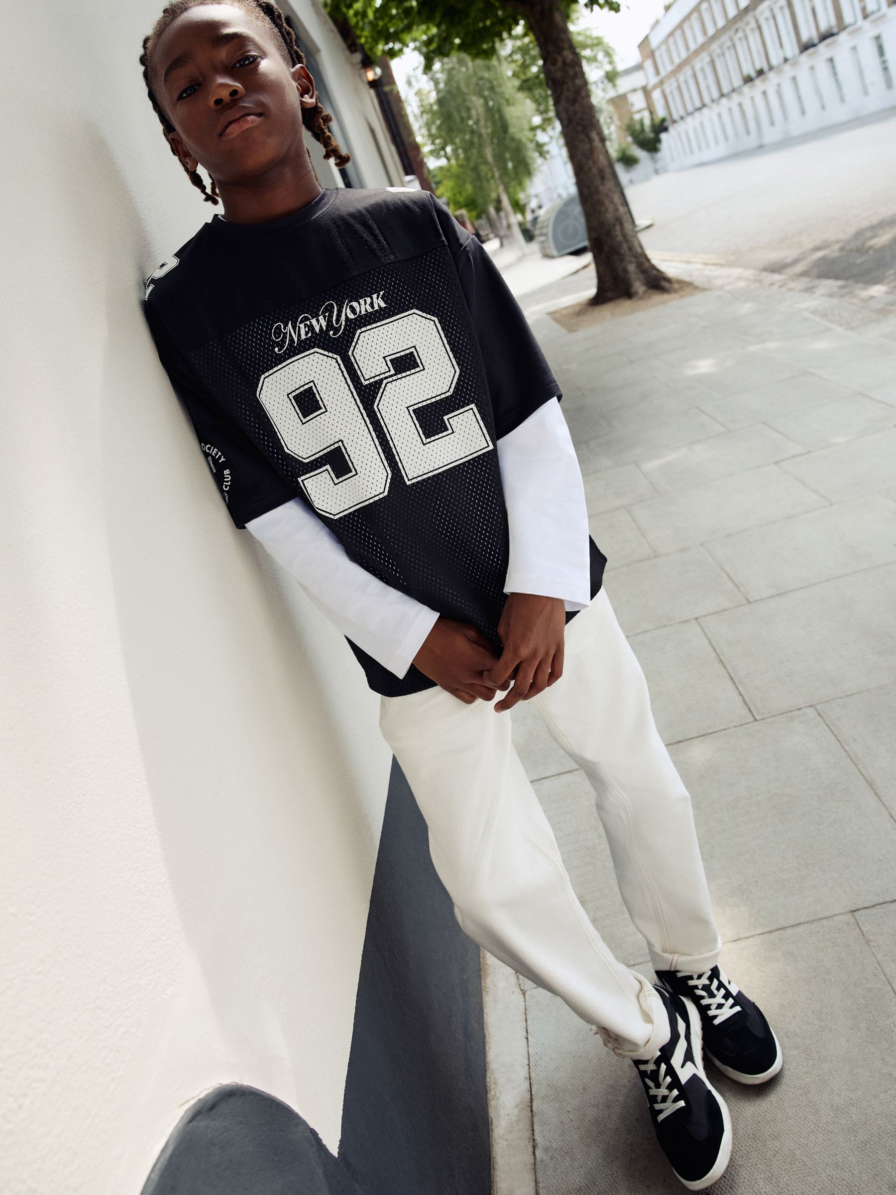 Buy Black/White Varsity Short and Long Sleeve T-Shirt 2 Piece Set