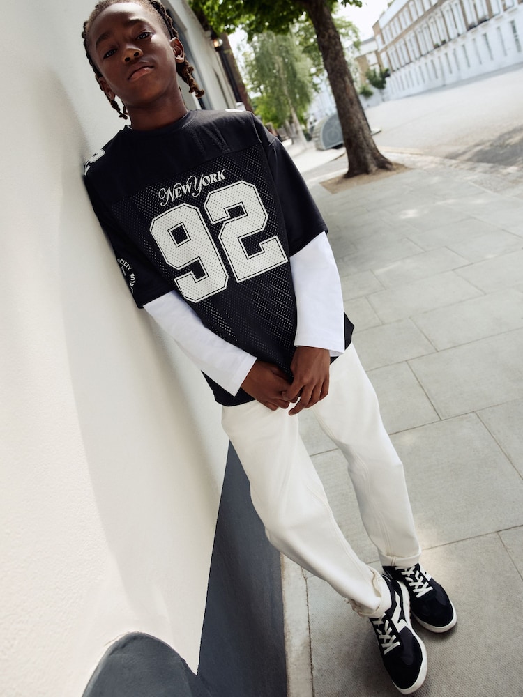 Buy Black/White Varsity Short and Long Sleeve T-Shirt Piece Set