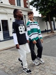 Black/White Varsity Short and Long Sleeve T-Shirt 2 Piece Set (3-16yrs) - Image 7 of 16