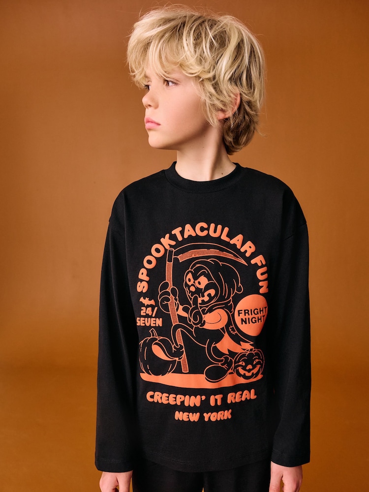 Black/Orange Spooktacular - Halloween-T-Shirt aus 100 % Baumwolle (3–16 J.) - Bild 1 von 4