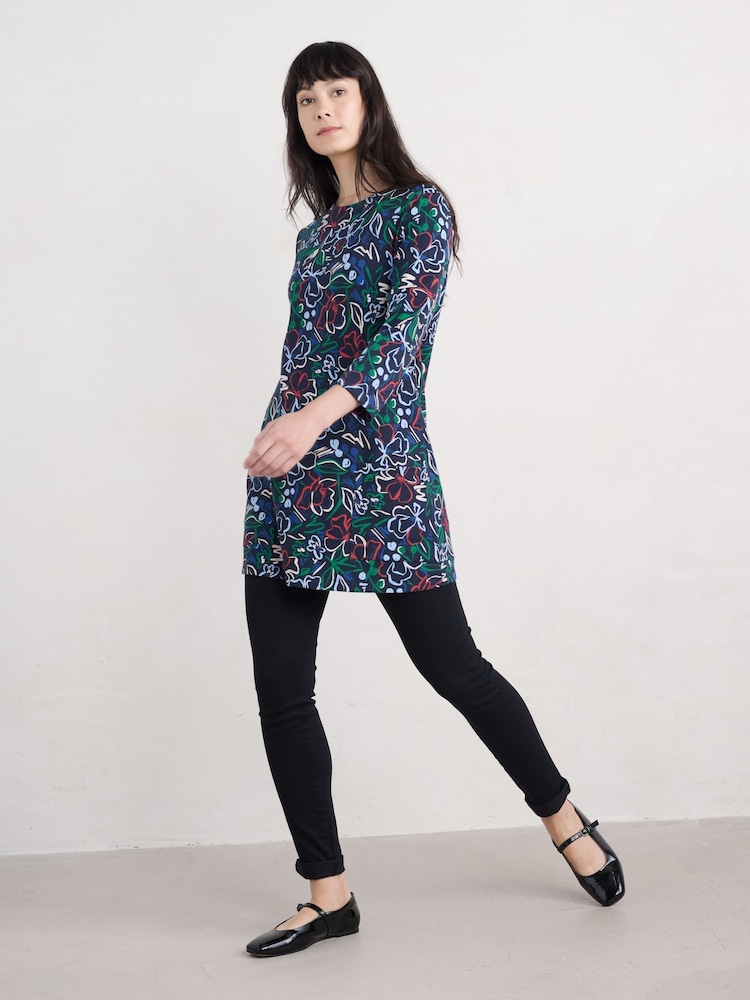 Seasalt Cornwall Blue Tall Waves Jersey Tunic - Image 1 of 5 Seasalt Cornwall Blue Tall Waves Jersey Tunic - Image 1 of 5