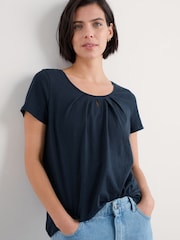 Seasalt Cornwall Blue Light Pink Appletree Keyhole Detail T-Shirt - Image 1 of 5