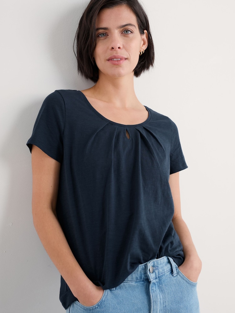 Seasalt Cornwall Blue Light Pink Appletree Keyhole Detail T-Shirt - Image 1 of 5