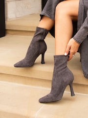 Linzi Grey Lovato Square Toe Heeled Sock Boots - Image 1 of 4