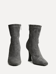 Linzi Grey Lovato Square Toe Heeled Sock Boots - Image 2 of 4